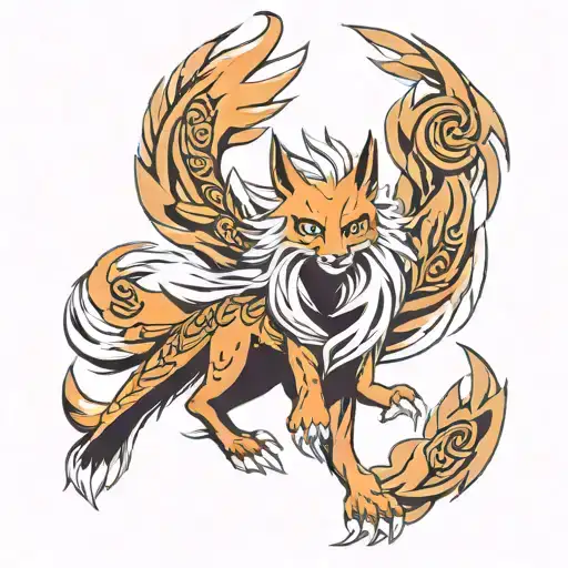 Kurama Naruto nine tails fox tattoo design idea