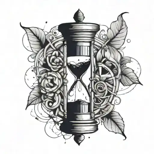 A minimalist design of a broken hourglass symbolizing the concept of time running out, with a quote from a famous existentialist philosopher incorporated into the design tattoo design idea