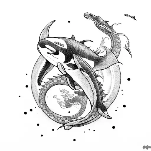 orca with a dragon  tattoo design idea