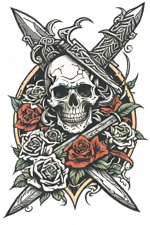 skull and dagger tattoo design idea
