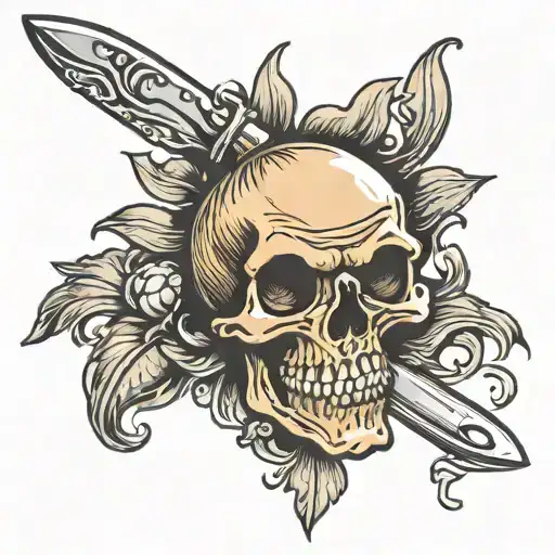 onion skull with chefs knife piercing tattoo design idea