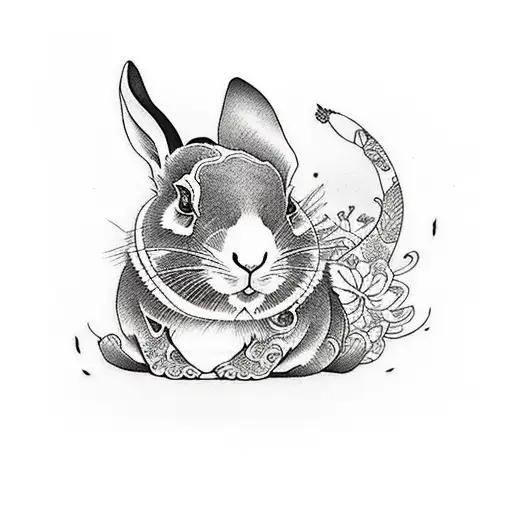little white rabbit with mandarines tattoo design idea