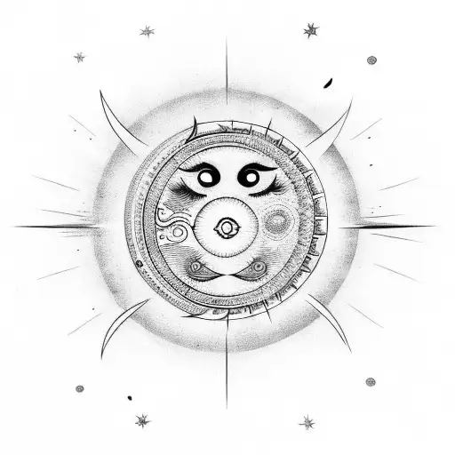 bird sun moon and stars but not in one circle tattoo design idea