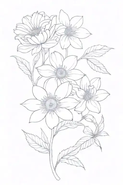 One daisy, one rose, one orchid tattoo design idea