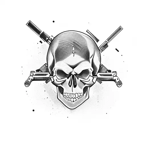 Skull with guns tattoo design idea