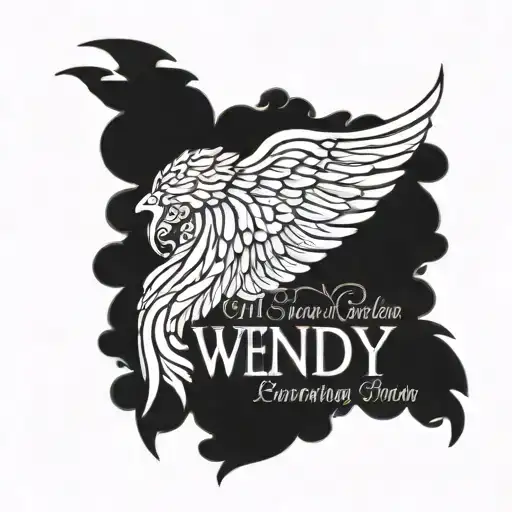 Wendy name in Angel wings tattoo design idea