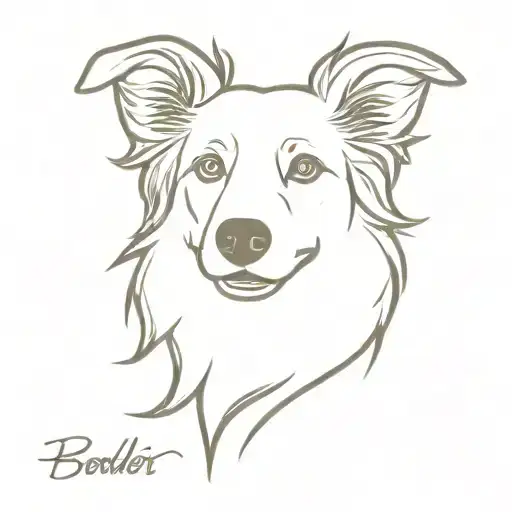 border collie head line outline with one ear up and one ear down with a bow tie tattoo design idea