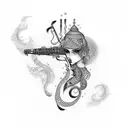 Flute with name roshni tattoo design idea