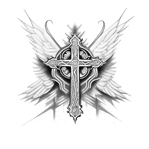 Combine a cross and wings in a unique and intricate design tattoo design idea