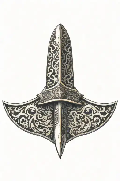 Design a sleek and intricate dagger hidden within a camouflage pattern tattoo design idea