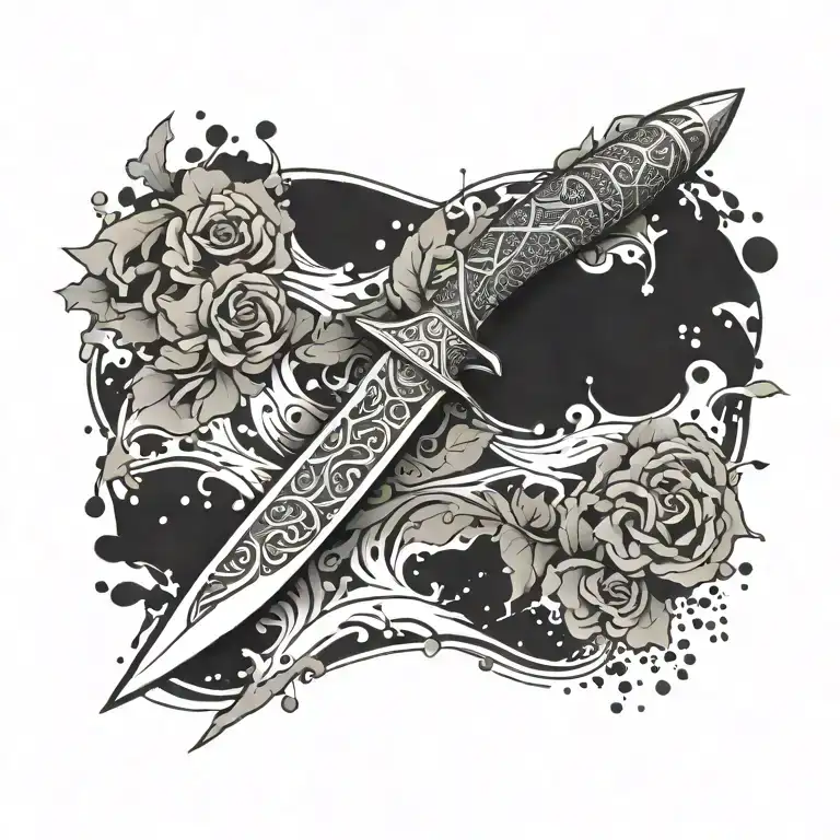 Design a sleek and intricate dagger hidden within a camouflage pattern tattoo design idea