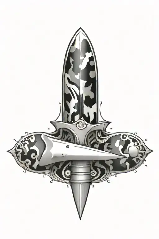 Design a sleek and intricate dagger hidden within a camouflage pattern tattoo design idea