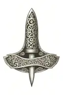 Design a sleek and intricate dagger hidden within a camouflage pattern tattoo design idea