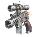 A sniper scope with intricate details and blood-red accents, symbolizing vigilance and precision in every shot tattoo design idea