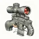 A sniper scope with intricate details and blood-red accents, symbolizing vigilance and precision in every shot tattoo design idea