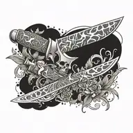 Design a sleek and intricate dagger hidden within a camouflage pattern tattoo design idea
