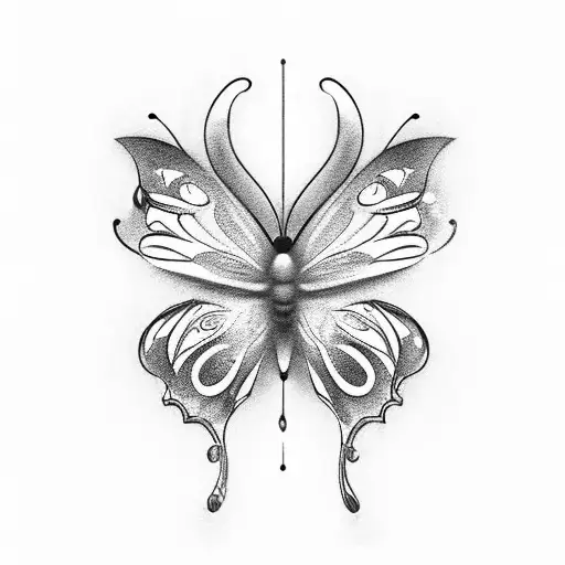 A caffeine molecule forming the body of a majestic butterfly, embodying the fusion of science and art tattoo design idea
