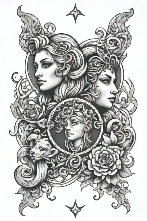 Virgo, Aries, and leo zodiac sign tattoo design idea