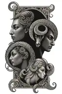 Aries, Virgo, and Leo zodiac signs intertwined tattoo design idea