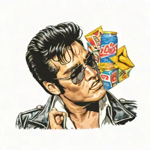 Elvis Presley with lays potato chips and diet pepsi tattoo design idea