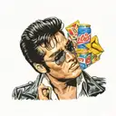 Elvis Presley with lays potato chips and diet pepsi tattoo design idea