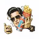 Elvis Presley with lays potato chips and diet pepsi tattoo design idea