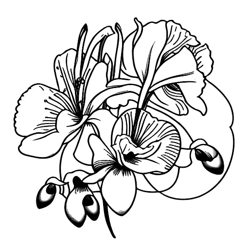 snowdrop flower poppy flower gladiolus flower morning glory flower in small bunch  tattoo design idea