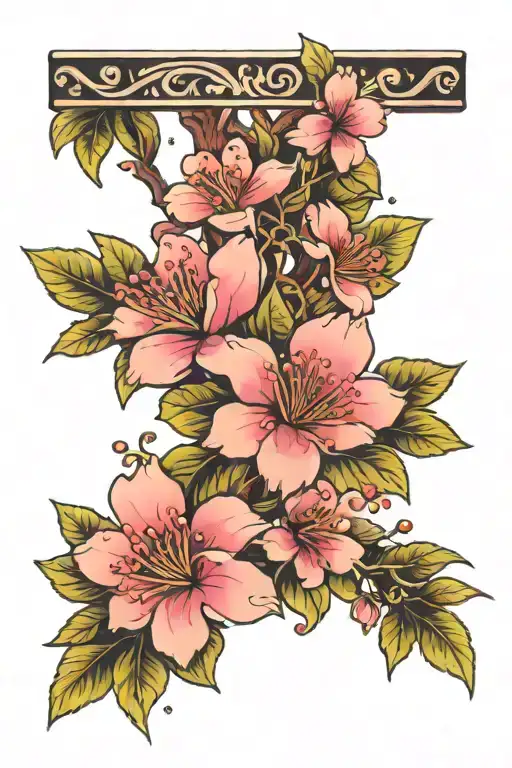 cuff foliage and sakura flowers tattoo design idea