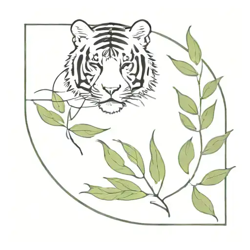 leaf tiger surrounded tattoo design idea