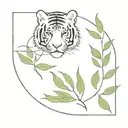 leaf tiger surrounded tattoo design idea