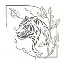 leaf tiger surrounded tattoo design idea