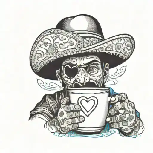 A man drinking from a cup with a heart-shaped Guatemalan flag on it tattoo design idea