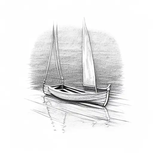A small wooden boat docked by a rope to a wooden dock tattoo design idea