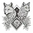 fox and wolf with flowers fullsleve  tattoo design idea
