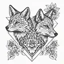 fox and wolf with flowers fullsleve  tattoo design idea
