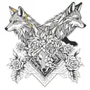 fox and wolf with flowers fullsleve  tattoo design idea