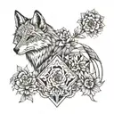 fox and wolf with flowers fullsleve  tattoo design idea