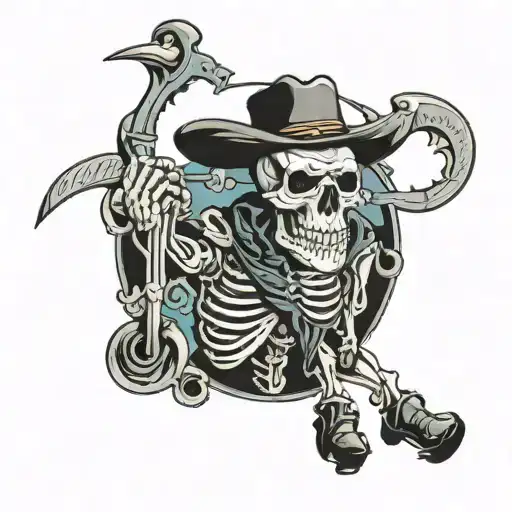 cowboy skeleton with revenge  tattoo design idea