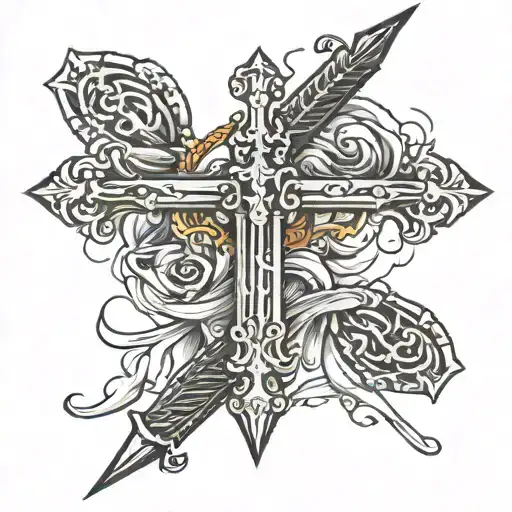 cross fading into sword tattoo design idea
