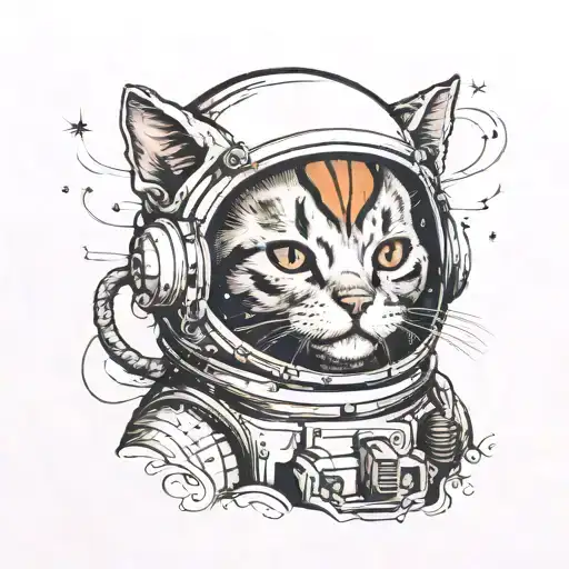 cat with a space helmet  tattoo design idea