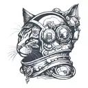 cat with a space helmet  tattoo design idea