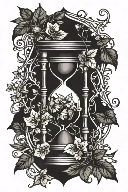 hourglass and Ivy vines growing tattoo design idea