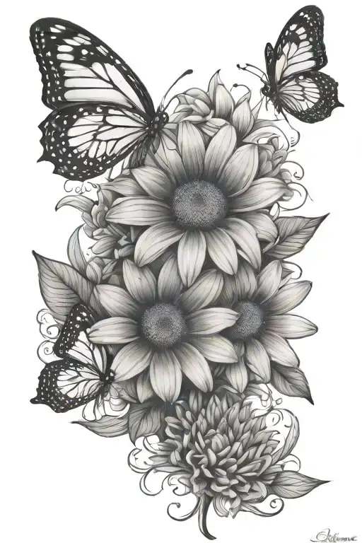 gerber daisies butterflies tattoo design idea