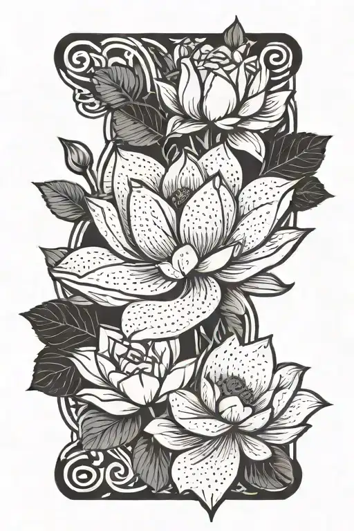  a rose and lotus flowers by money symbols tattoo design idea