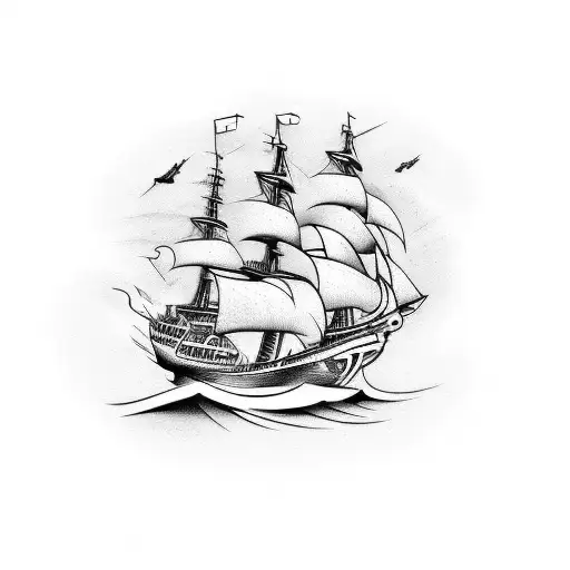 ship at sea tattoo design idea