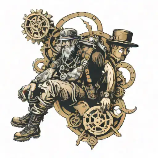rock climbing steampunk tattoo design idea