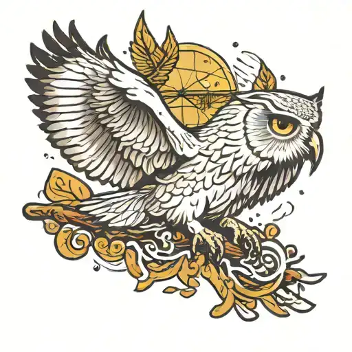 bar snow owl flying tattoo design idea