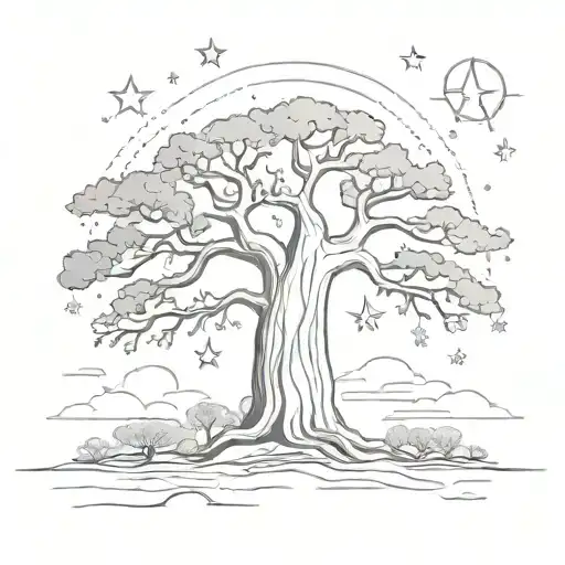 baobab tree and three stars  tattoo design idea
