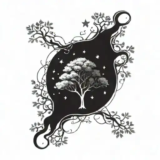 acacia tree and stars representing three children playing tattoo design idea