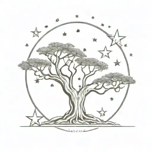 baobab tree and three stars  tattoo design idea